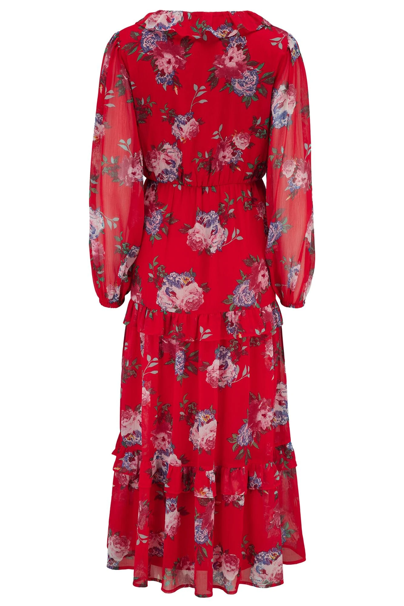 Pour Moi Lily Chiffon Frill Midaxi Dress - Red Floral 7 Pour Moi Lily Chiffon Frill Midaxi Dress - Red Floral - Image 7