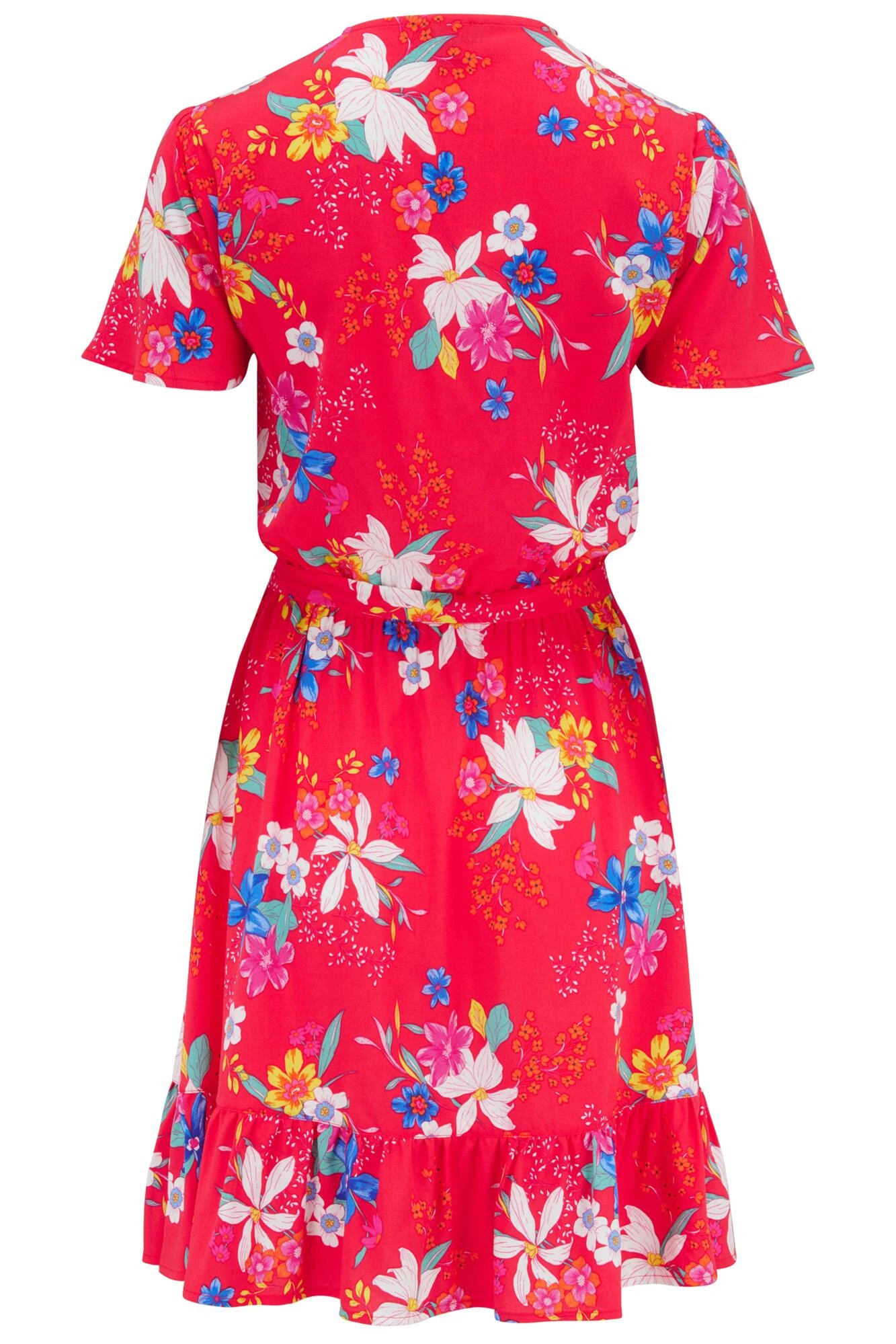 Pour Moi Woven EcoVero™ Tiered Wrap Beach Dress - Red Tropical 6 Pour Moi Woven EcoVero™ Tiered Wrap Beach Dress - Red Tropical - Image 6