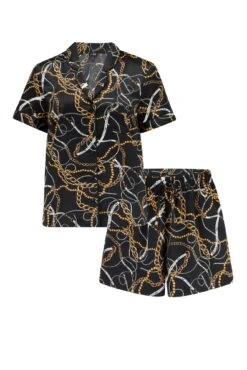 Pour Moi Satin Print Revere Collar Short PJ Set - Black/Gold Chain 13 Pour Moi Satin Print Revere Collar Short PJ Set - Black/Gold Chain -Cheap Clozi Vibe Store 308140 20230522144400