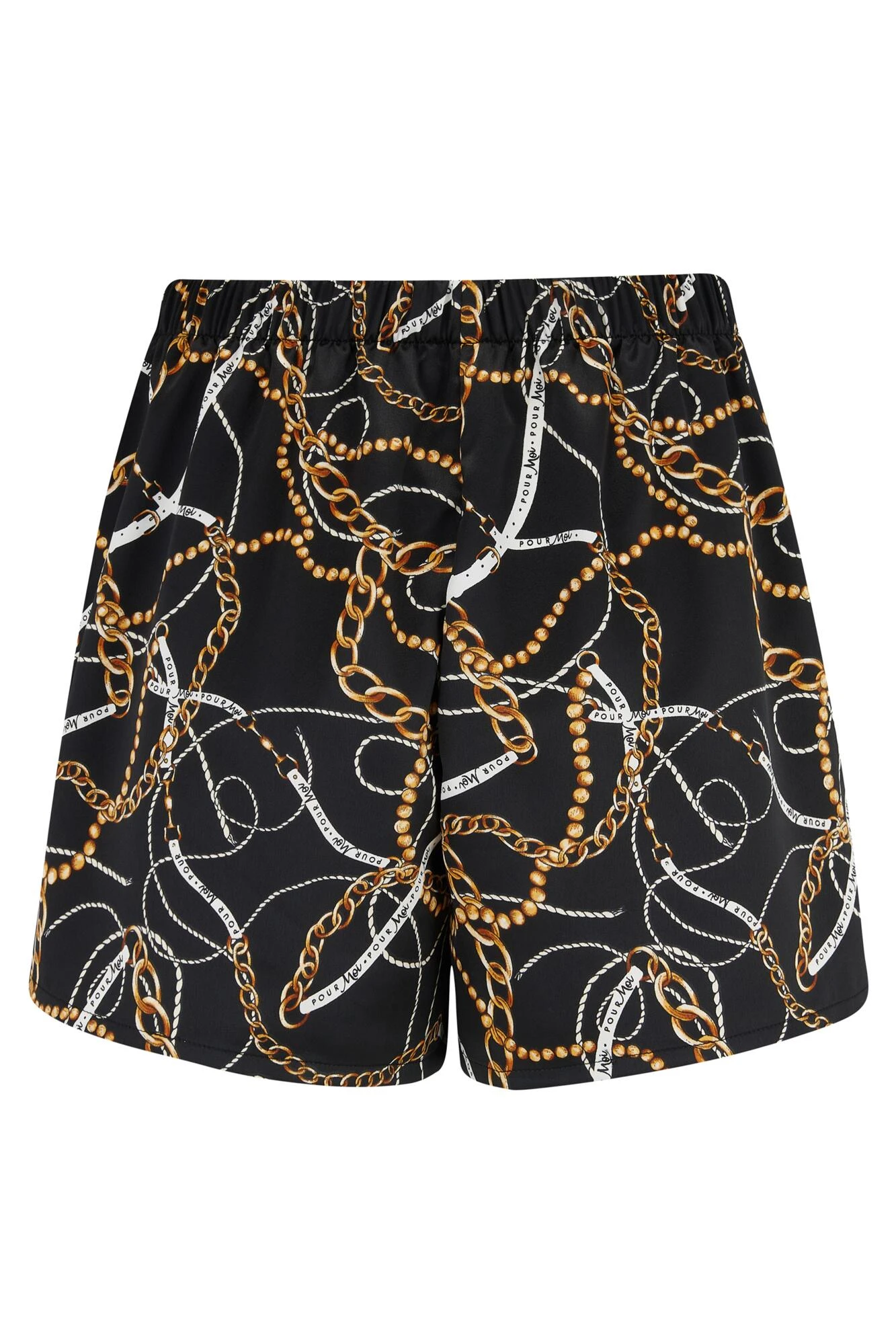 Pour Moi Satin Print Revere Collar Short PJ Set - Black/Gold Chain 9 Pour Moi Satin Print Revere Collar Short PJ Set - Black/Gold Chain - Image 9