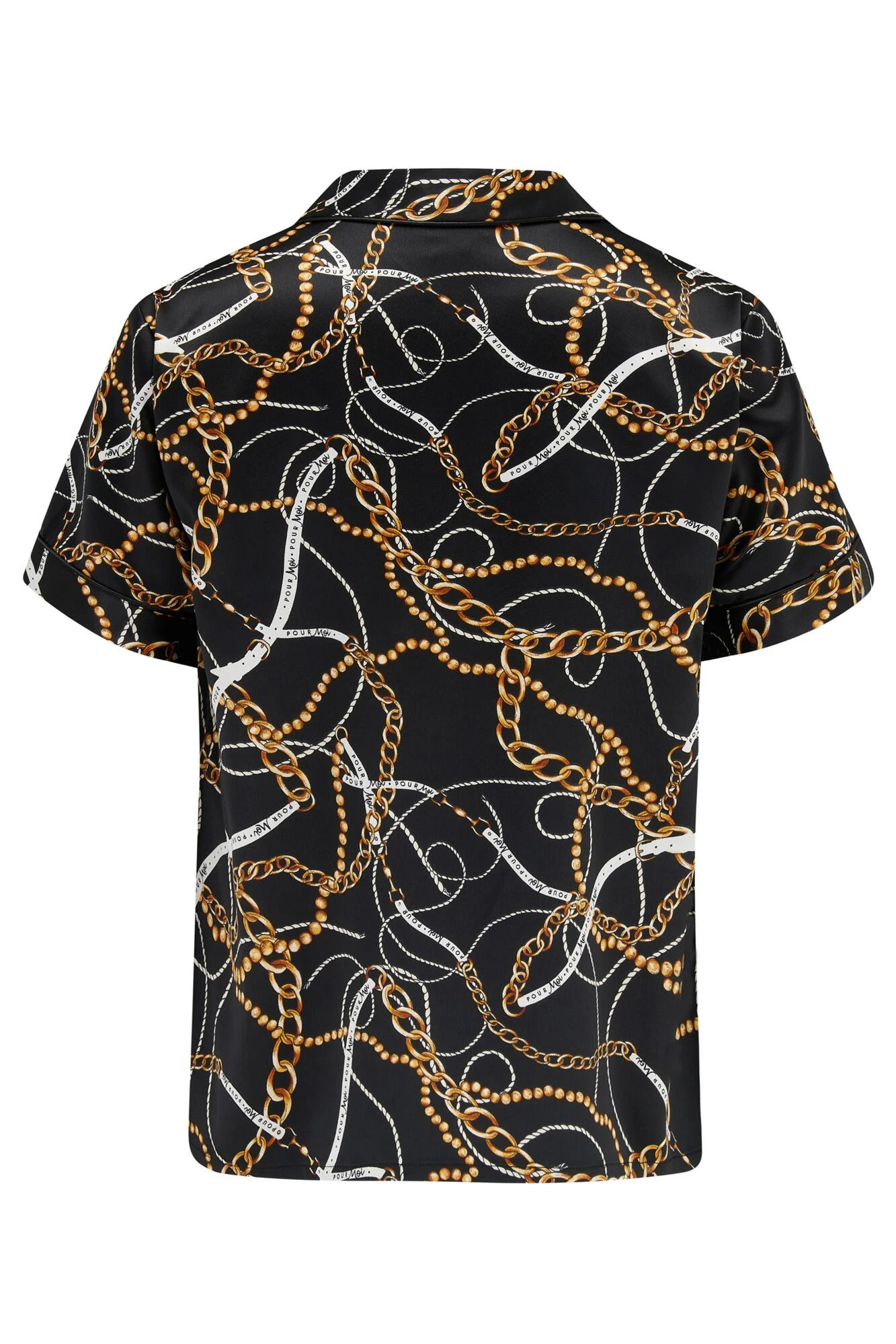 Pour Moi Satin Print Revere Collar Short PJ Set - Black/Gold Chain 7 Pour Moi Satin Print Revere Collar Short PJ Set - Black/Gold Chain - Image 7