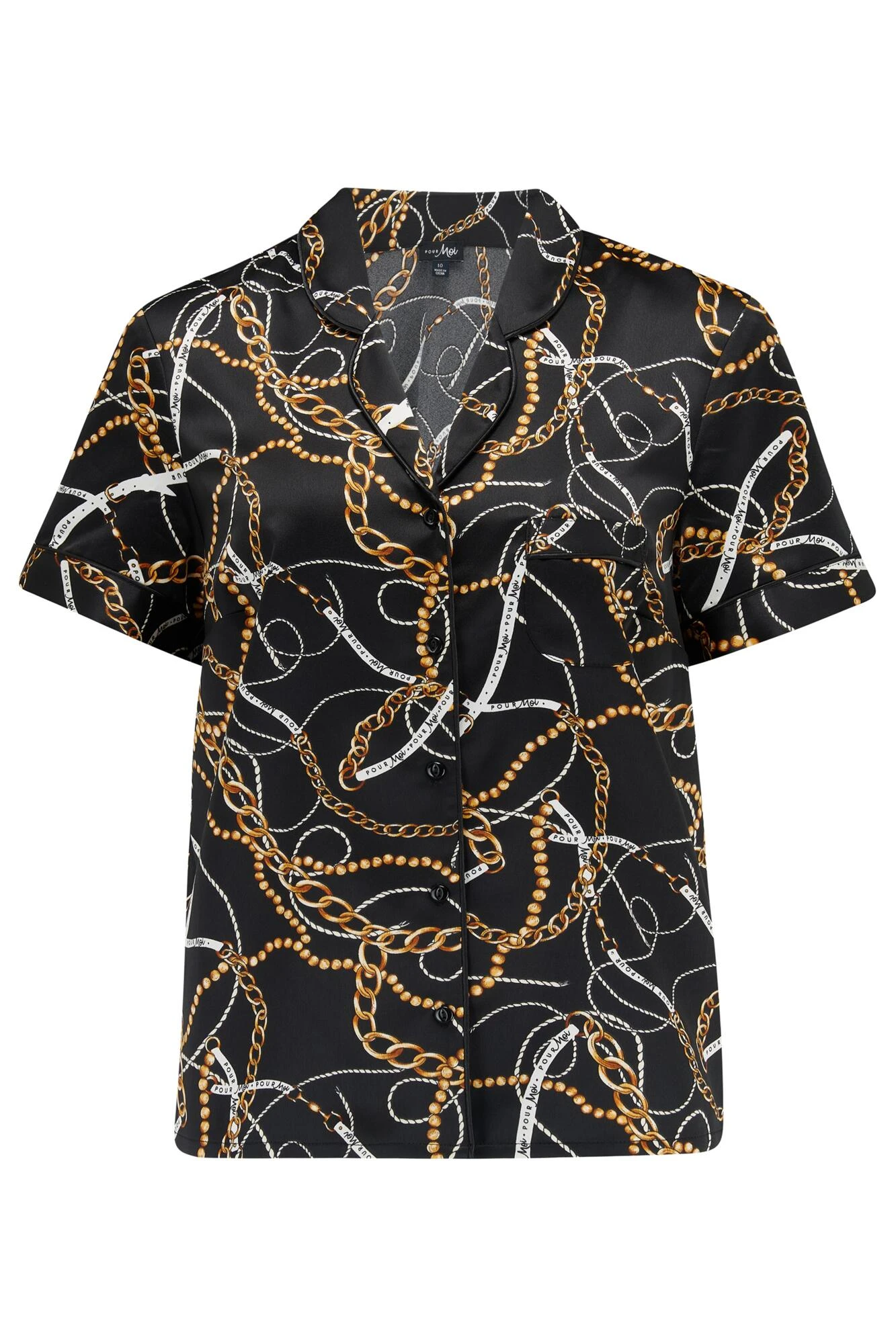 Pour Moi Satin Print Revere Collar Short PJ Set - Black/Gold Chain 6 Pour Moi Satin Print Revere Collar Short PJ Set - Black/Gold Chain - Image 6