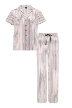 Pour Moi Satin Print Revere Collar Trouser PJ Set - Pink/Black/White -Cheap Clozi Vibe Store 308149 20230228154000