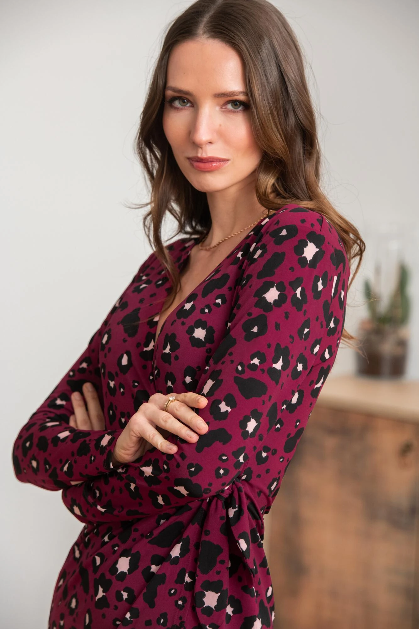 Pour Moi Bryony Slinky Stretch Jersey Wrap Mini Dress - Berry Leopard 3 Pour Moi Bryony Slinky Stretch Jersey Wrap Mini Dress - Berry Leopard - Image 3