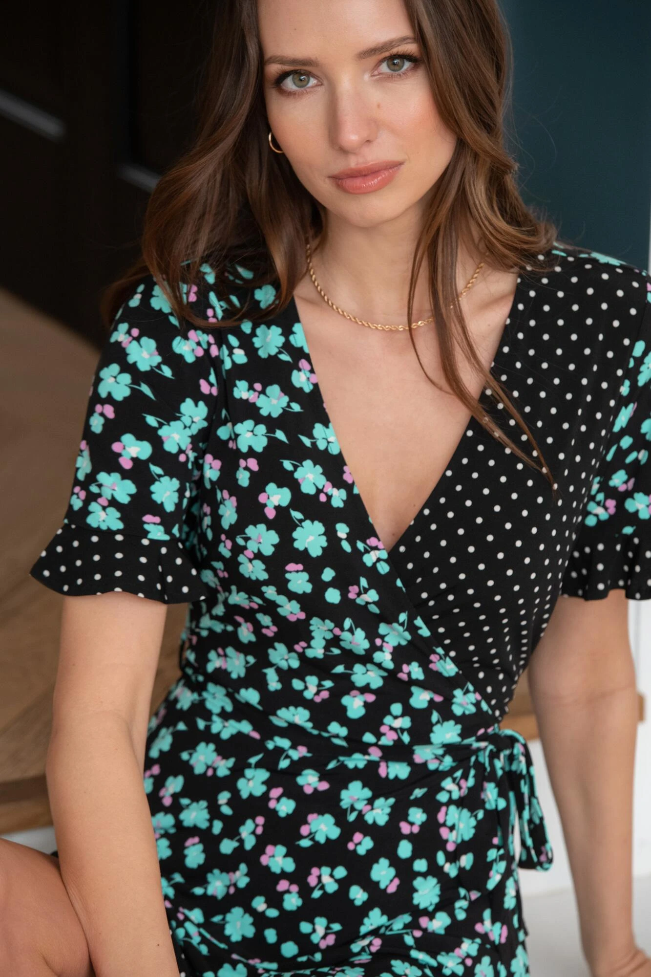 Pour Moi Birdie Frill Detail Slinky Stretch Dress - Black Mix 2 Pour Moi Birdie Frill Detail Slinky Stretch Dress - Black Mix - Image 2