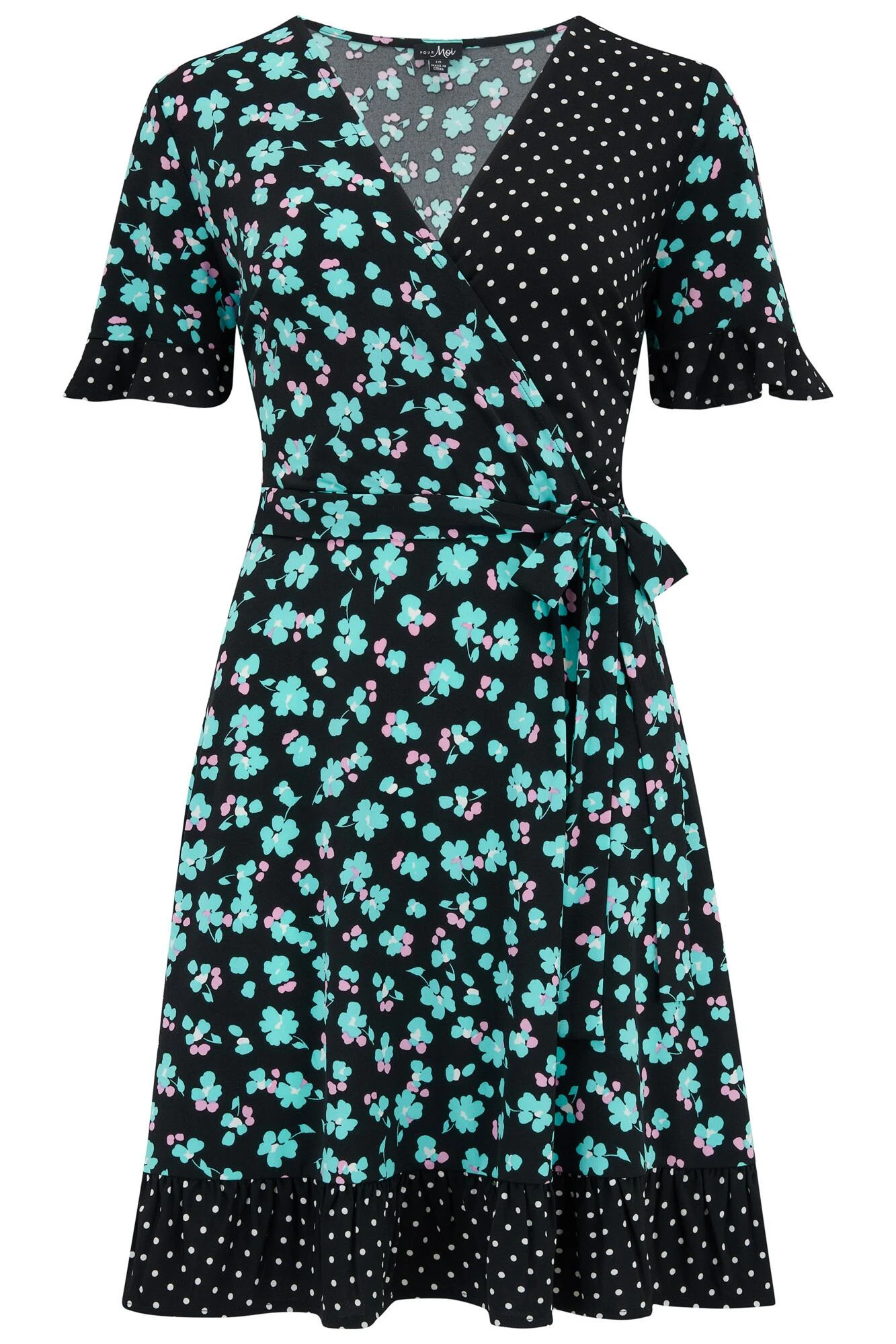 Pour Moi Birdie Frill Detail Slinky Stretch Dress - Black Mix 6 Pour Moi Birdie Frill Detail Slinky Stretch Dress - Black Mix - Image 6