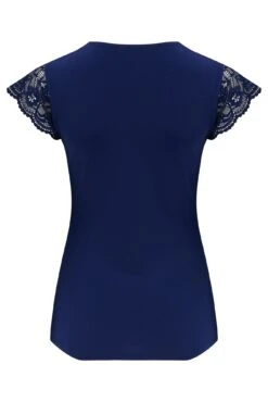 Pour Moi Julie Slinky Jersey Lace Trim Wrap Top - Navy -Cheap Clozi Vibe Store 310100 20230413131900