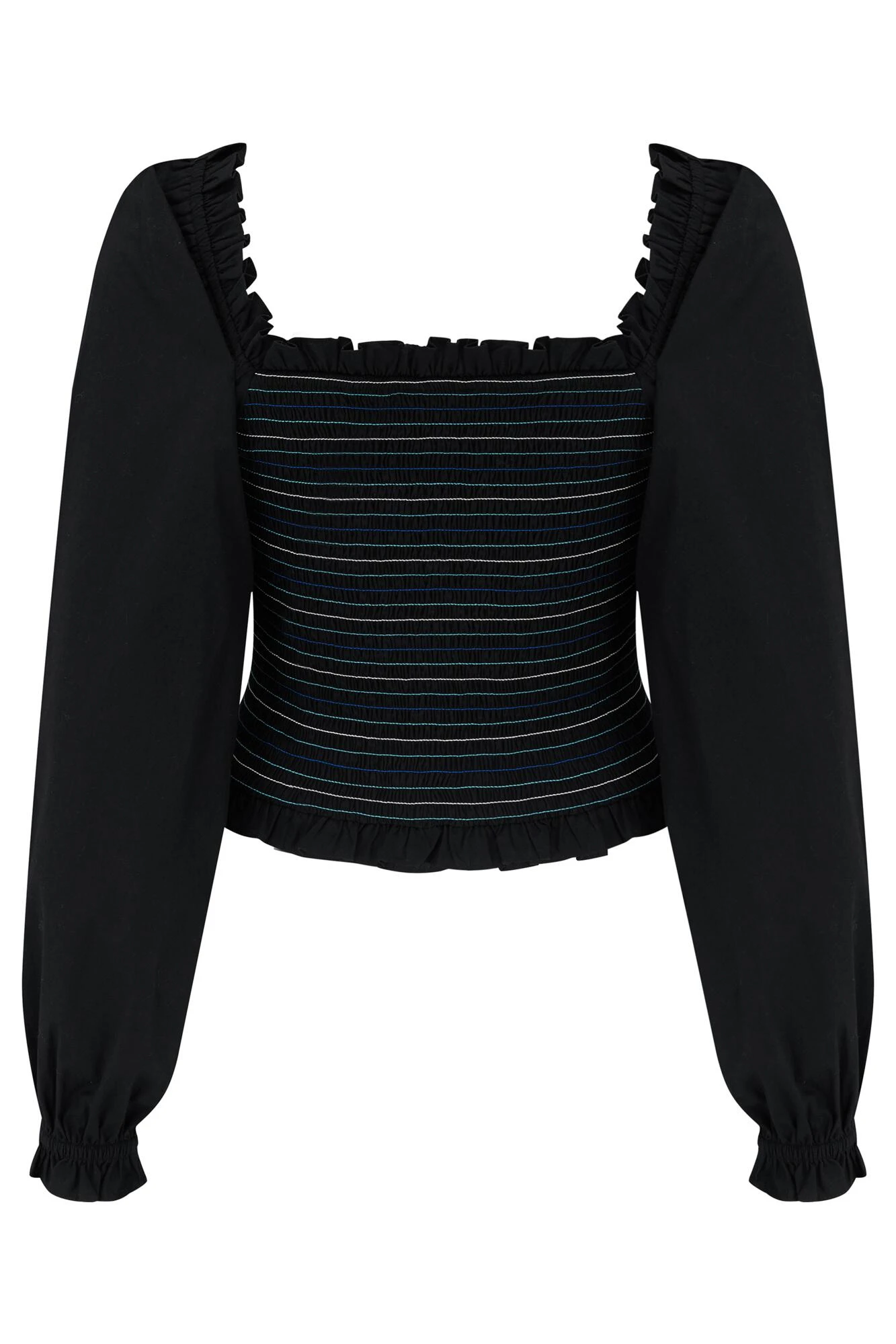 Pour Moi Rachel Cotton Shirred Bodice Long Sleeve Top - Black 4 Pour Moi Rachel Cotton Shirred Bodice Long Sleeve Top - Black - Image 4