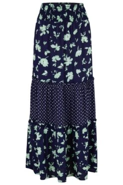 Pour Moi Tahlia Tiered Woven Maxi Skirt - Navy Floral -Cheap Clozi Vibe Store 310232 20230228152000