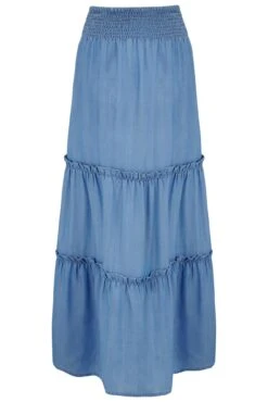 Pour Moi Tahlia Tiered Woven Maxi Skirt - Denim Blue -Cheap Clozi Vibe Store 310233 20230228151800