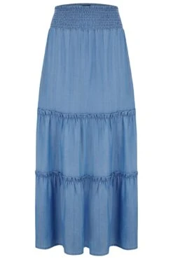 Pour Moi Tahlia Tiered Woven Maxi Skirt - Denim Blue -Cheap Clozi Vibe Store 310234 20230228151900