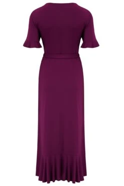 Pour Moi Megan Slinky Jersey Frill Detail Midi Wrap Dress - Grape -Cheap Clozi Vibe Store 310260 20230731123800