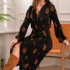 Pour Moi Jada Plisse Long Sleeve Wrap Midi Dress - Black/Chocolate