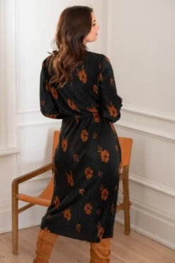 Pour Moi Jada Plisse Long Sleeve Wrap Midi Dress - Black/Chocolate -Cheap Clozi Vibe Store 311067 20230223122900