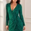 Pour Moi Bryony Slinky Stretch Jersey Wrap Mini Dress - Green/Black