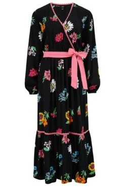 Pour Moi Amara Wrap Front Tiered Woven Midi Dress - Black Floral -Cheap Clozi Vibe Store 311295 20230505114200