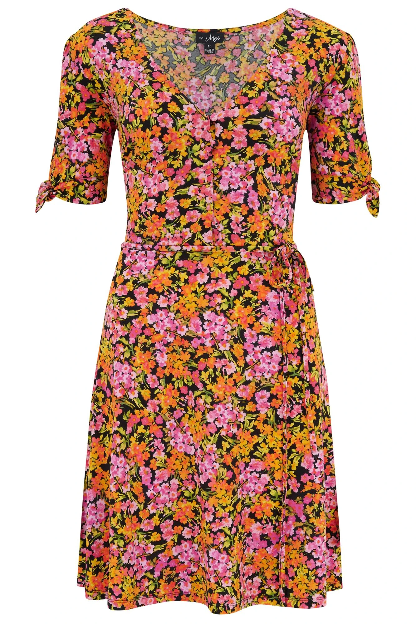 Pour Moi Bella Slinky Stretch Tie Sleeve Tea Dress - Ditsy Floral 4 Pour Moi Bella Slinky Stretch Tie Sleeve Tea Dress - Ditsy Floral - Image 4