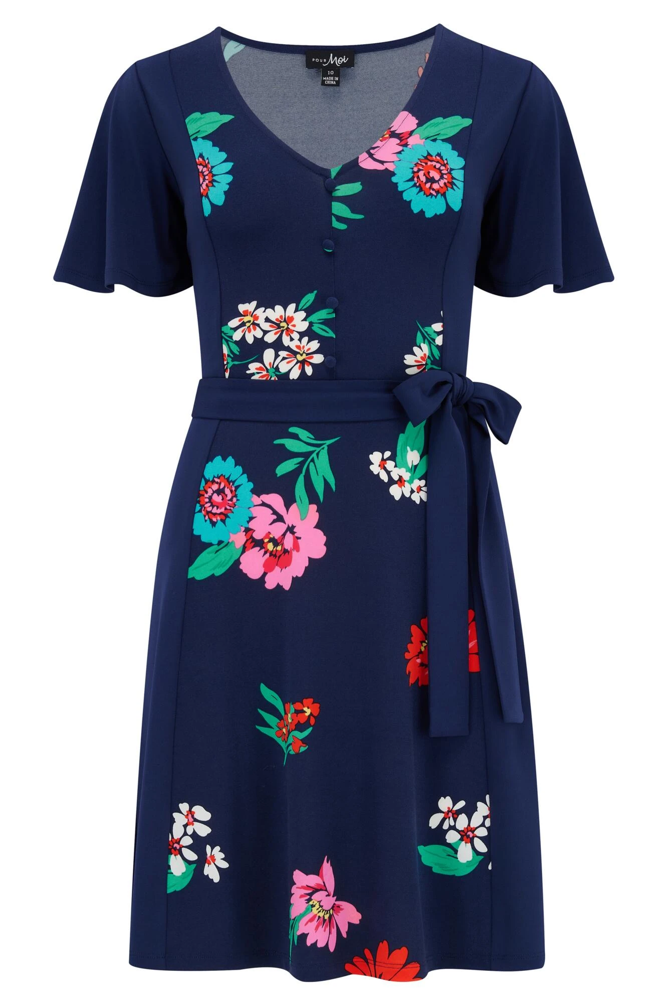 Pour Moi Priya Slinky Jersey Panel Short Sleeve Dress - Navy Floral 5 Pour Moi Priya Slinky Jersey Panel Short Sleeve Dress - Navy Floral - Image 5