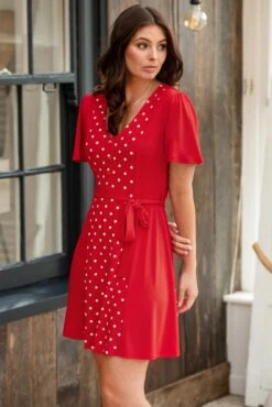 Pour Moi Priya Slinky Jersey Panel Short Sleeve Dress - Red/White -Cheap Clozi Vibe Store 311331 20230227155800