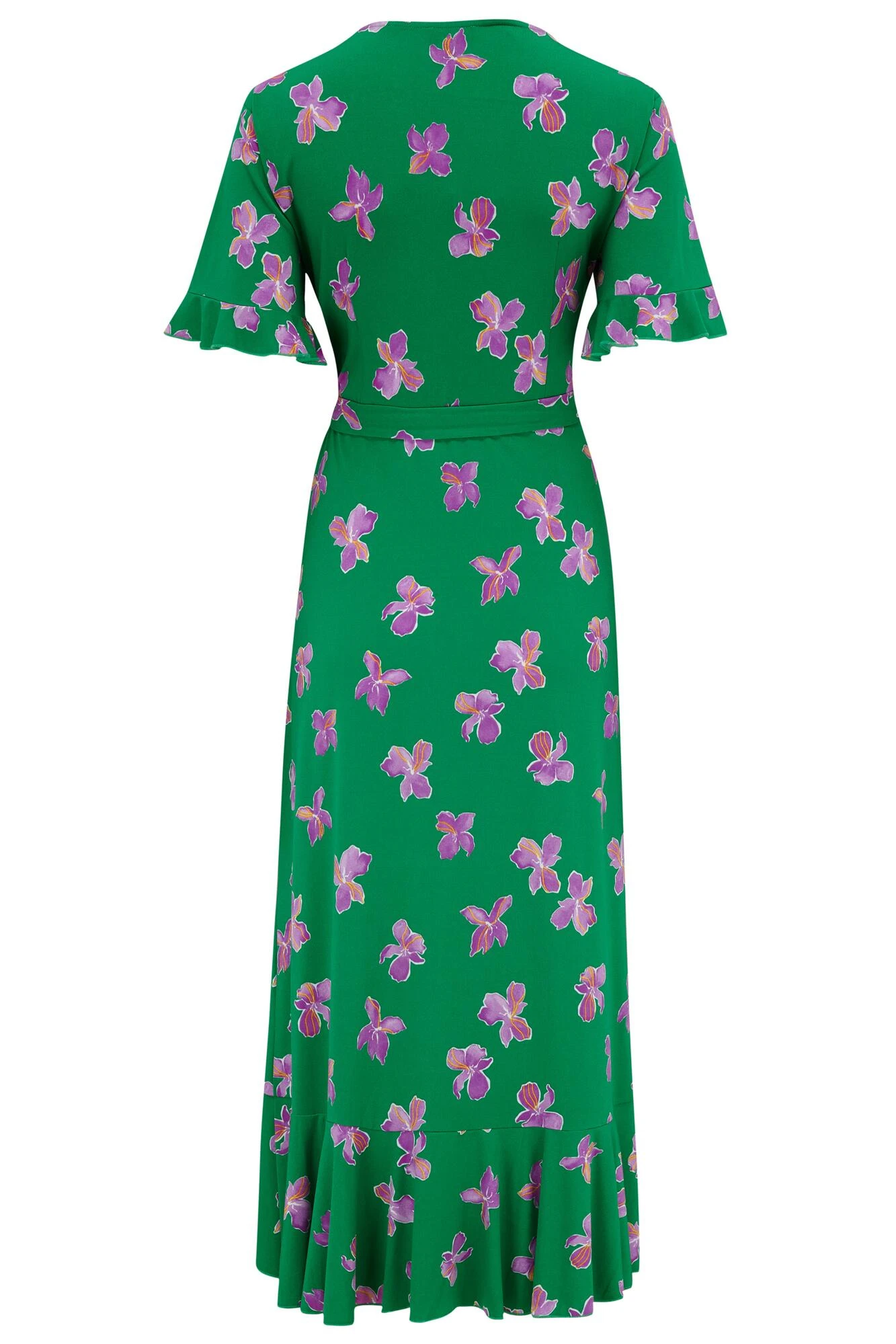 Pour Moi Megan Slinky Jersey Frill Detail Midi Wrap Dress - Green Floral 6 Pour Moi Megan Slinky Jersey Frill Detail Midi Wrap Dress - Green Floral - Image 6