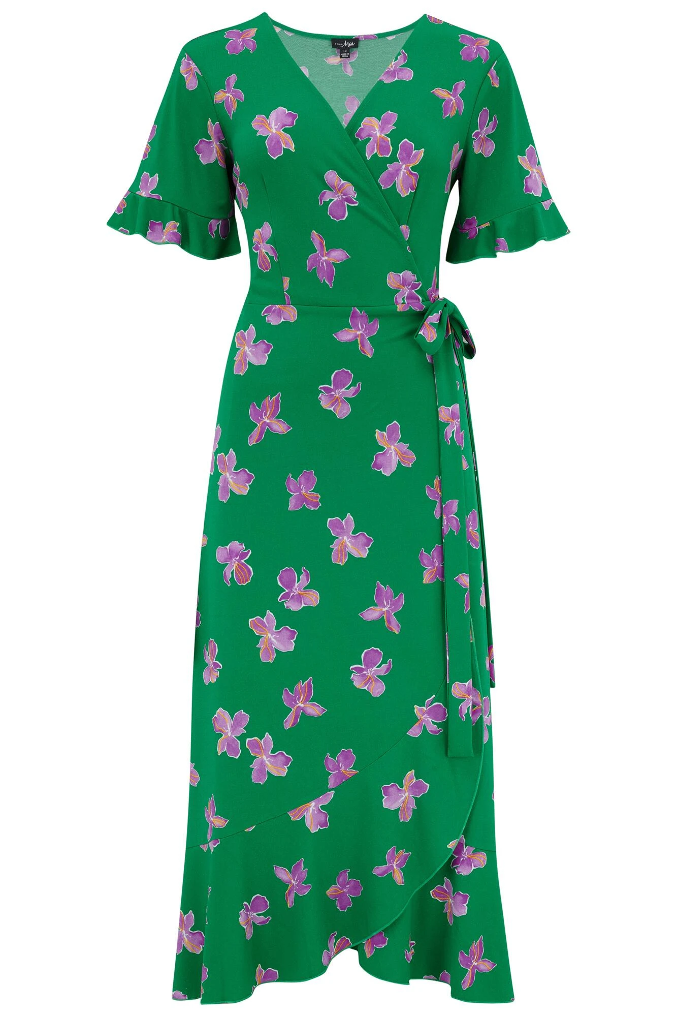 Pour Moi Megan Slinky Jersey Frill Detail Midi Wrap Dress - Green Floral 5 Pour Moi Megan Slinky Jersey Frill Detail Midi Wrap Dress - Green Floral - Image 5
