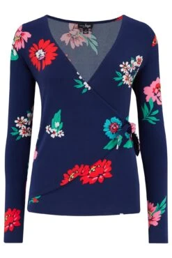 Pour Moi Bryony Slinky Jersey Wrap Top - Navy Floral -Cheap Clozi Vibe Store 311369 20230227164700