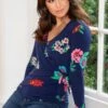 Pour Moi Bryony Slinky Jersey Wrap Top - Navy Floral