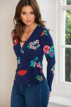 Pour Moi Bryony Slinky Jersey Wrap Top - Navy Floral -Cheap Clozi Vibe Store 311372 20230227164700