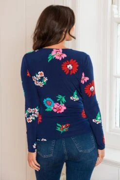Pour Moi Bryony Slinky Jersey Wrap Top - Navy Floral -Cheap Clozi Vibe Store 311373 20230227164700