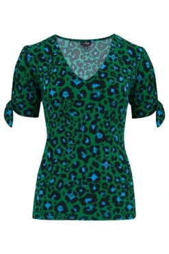 Pour Moi Bella Slinky Jersey Stretch Top - Green Leopard -Cheap Clozi Vibe Store 311410 20230302132100
