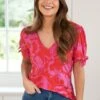 Pour Moi Bella Slinky Jersey Stretch Top - Red/Pink