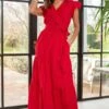 Pour Moi Esme Cotton Poplin Fluted Sleeve Wrap Maxi Dress - Red