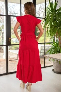 Pour Moi Esme Cotton Poplin Fluted Sleeve Wrap Maxi Dress - Red -Cheap Clozi Vibe Store 311475 20230412101600