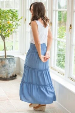 Pour Moi Tahlia Tiered Woven Maxi Skirt - Denim Blue -Cheap Clozi Vibe Store 311480 20230228151900