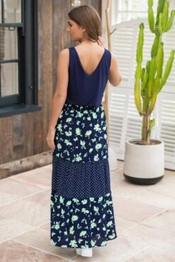 Pour Moi Tahlia Tiered Woven Maxi Skirt - Navy Floral -Cheap Clozi Vibe Store 311484 20230228152000
