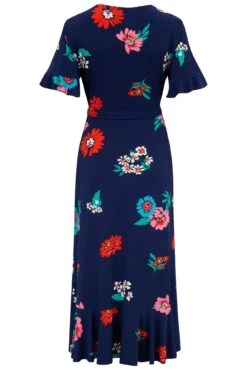 Pour Moi Megan Slinky Jersey Frill Detail Midi Wrap Dress - Navy Floral -Cheap Clozi Vibe Store 311765 20230302113900