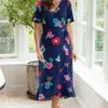 Pour Moi Megan Slinky Jersey Frill Detail Midi Wrap Dress - Navy Floral