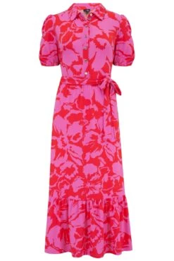 Pour Moi Jodie Slinky Jersey Tiered Midi Shirt Dress - Red/Pink -Cheap Clozi Vibe Store 311859 20230302123300