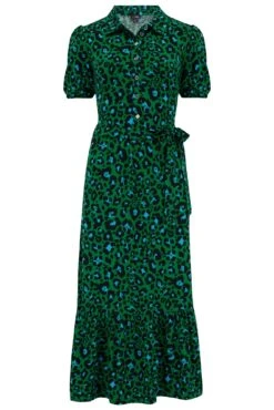 Pour Moi Jodie Slinky Jersey Tiered Midi Shirt Dress - Green Leopard -Cheap Clozi Vibe Store 311871 20230306090400