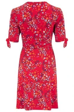 Pour Moi Bella Slinky Stretch Tie Sleeve Tea Dress - Red Floral -Cheap Clozi Vibe Store 312023 20230302164900