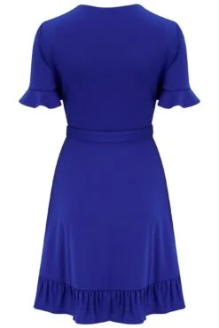 Pour Moi Birdie Frill Detail Slinky Stretch Dress - Cobalt -Cheap Clozi Vibe Store 312046 20230302170000