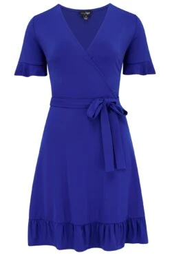 Pour Moi Birdie Frill Detail Slinky Stretch Dress - Cobalt -Cheap Clozi Vibe Store 312047 20230302170000