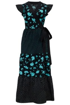 Pour Moi Esme Cotton Poplin Fluted Sleeve Wrap Maxi Dress - Black Multi -Cheap Clozi Vibe Store 312379 20230731142700