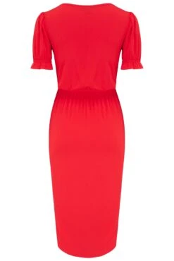 Pour Moi Jenny Puff Sleeve Stretch Midi Dress - Red -Cheap Clozi Vibe Store 312391 20230818144200