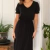 Pour Moi Jenny Puff Sleeve Stretch Midi Dress - Black