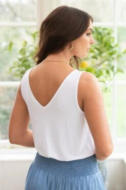 Pour Moi Sophie Fuller Bust Stretch V Neck Vest - White -Cheap Clozi Vibe Store 312421 20230321155400