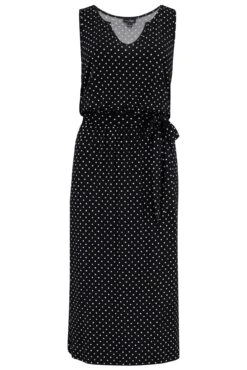 Pour Moi Jessie Fuller Bust Notch Neck Stretch Midi Dress - Black/White Spot -Cheap Clozi Vibe Store 312447 20230316144900
