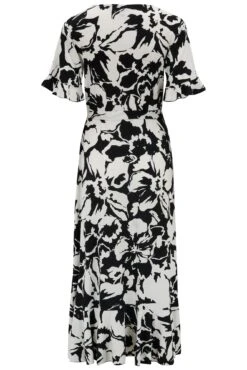 Pour Moi Megan Slinky Jersey Frill Detail Midi Wrap Dress - Mono Floral -Cheap Clozi Vibe Store 312531 20230316153600