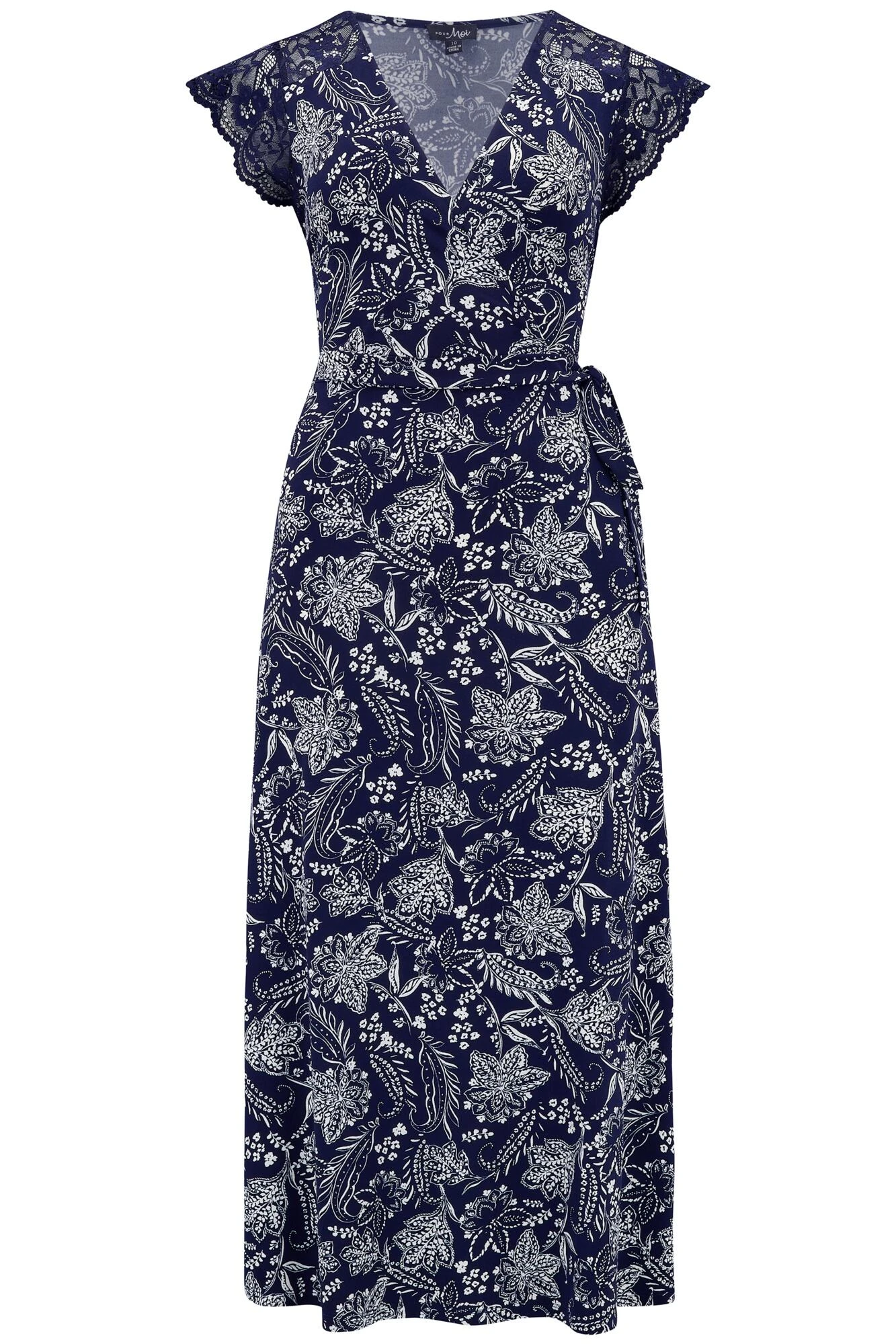 Pour Moi Julie Slinky Jersey Lace Trim Midi Dress - Navy/White 5 Pour Moi Julie Slinky Jersey Lace Trim Midi Dress - Navy/White - Image 5