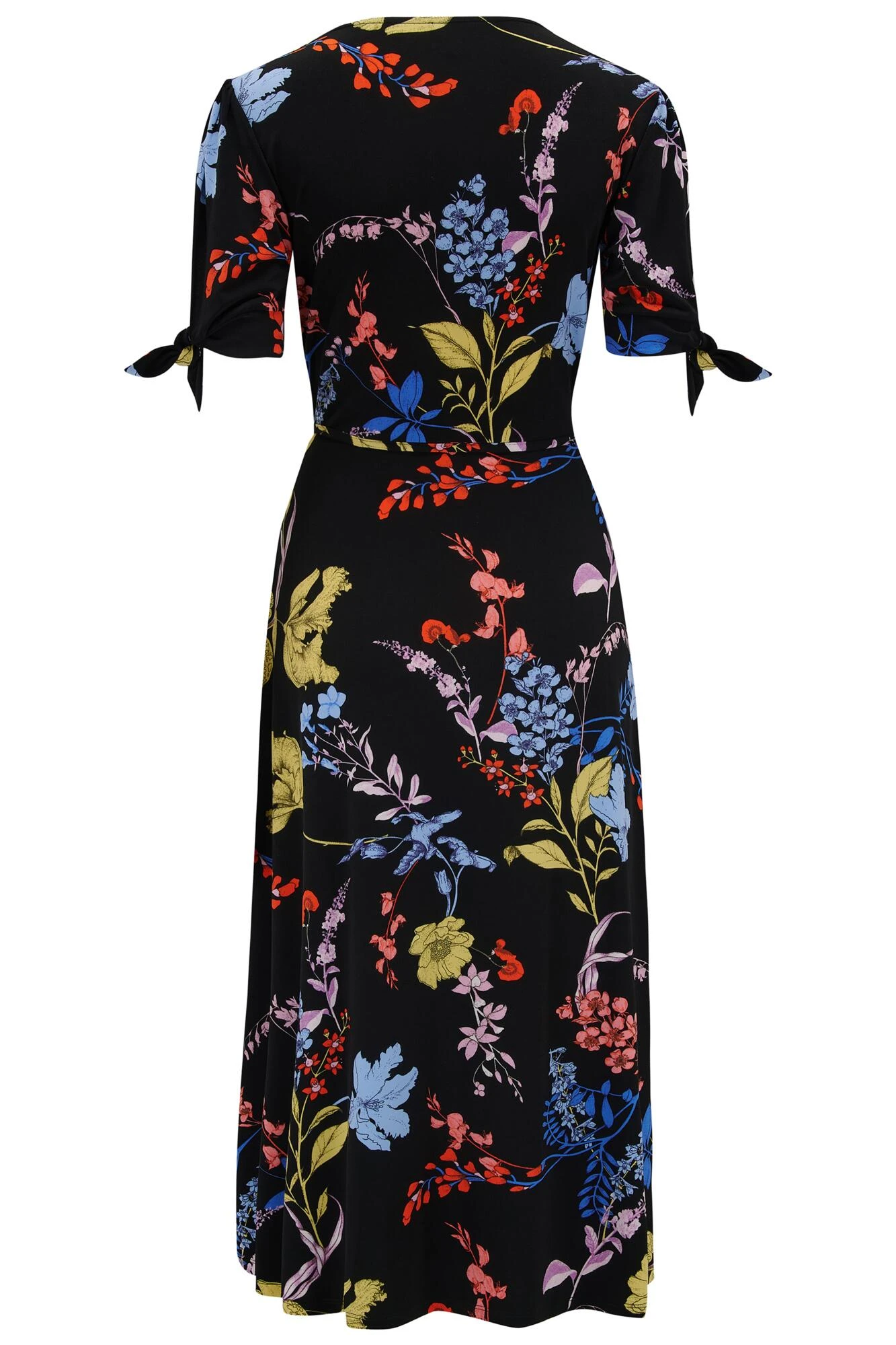 Pour Moi Bella Slinky Stretch Tie Sleeve Midi Dress - Black Floral 6 Pour Moi Bella Slinky Stretch Tie Sleeve Midi Dress - Black Floral - Image 6